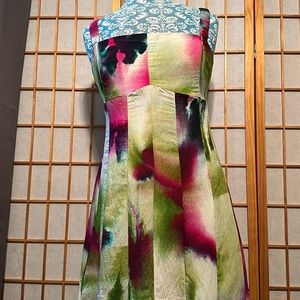 Anthropologie Tiered Maxi Dress Watercolor motif Size 14